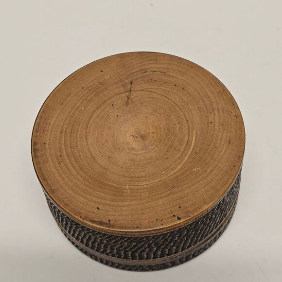 Vintage Japanese Round Wooden Trinket Jewelry Box Floral Theme - Picture 6 of 9